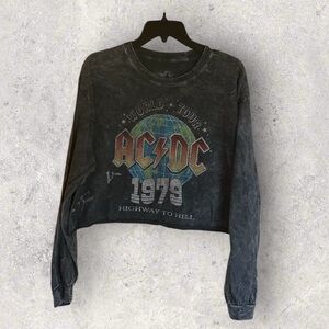Acid Washed AC/DC Long Sleeve Crop Top